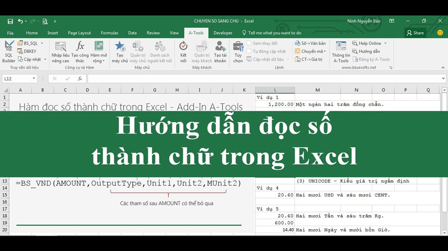 Cách chuyển số thành chữ trong excel