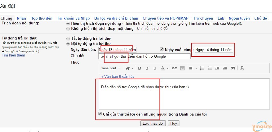 Tạo thư trả lời tự động trong Gmail