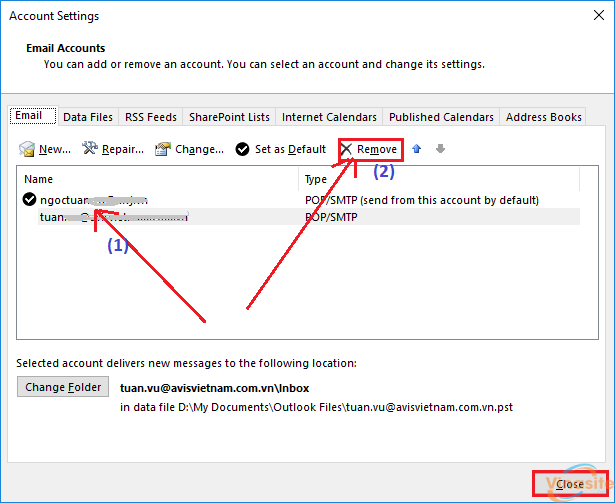 xóa email khỏi outlook
