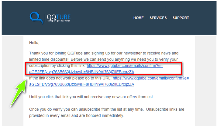 Thông báo từ QQTube yêu cầu bạn xác nhận email