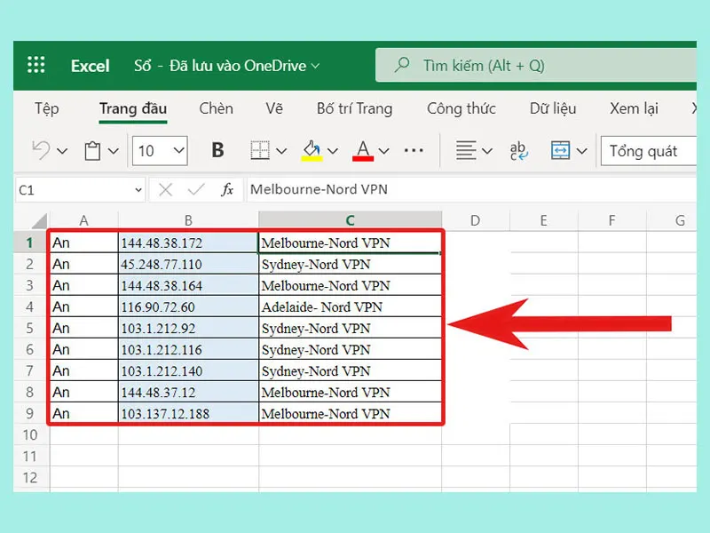 Sửa nội dung Excel Online