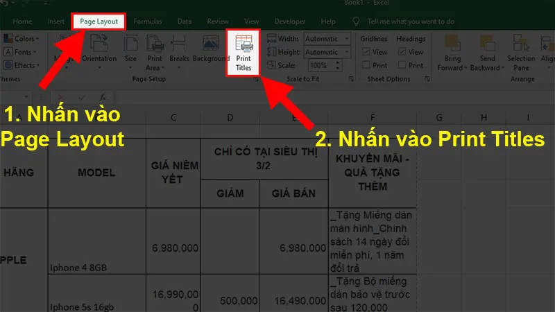 Cách lặp lại tiêu đề Excel khi in ấn trong Excel