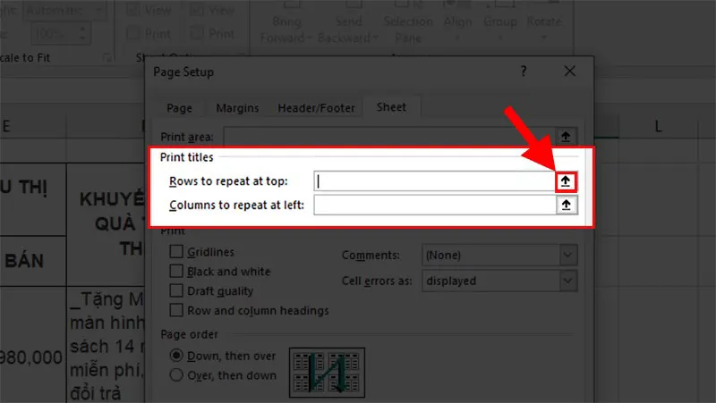 Cách lặp lại tiêu đề Excel khi in ấn trong Excel