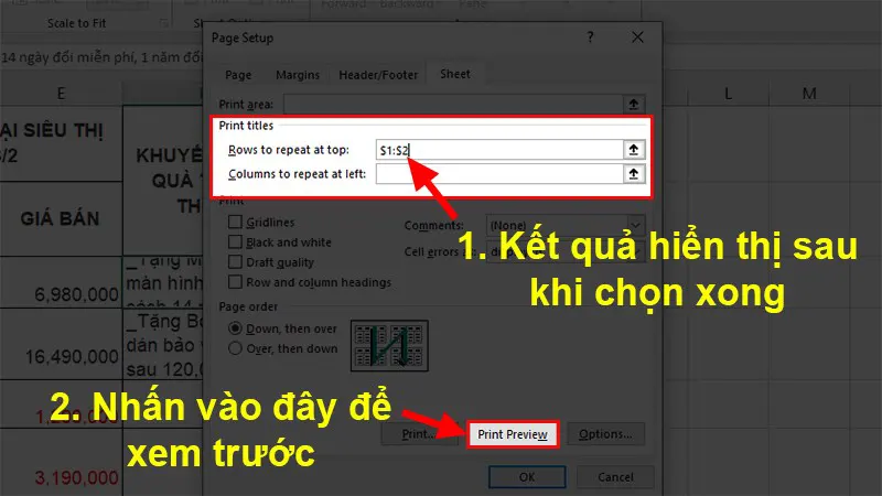 Cách lặp lại tiêu đề Excel khi in ấn trong Excel