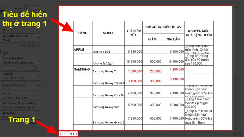 Cách lặp lại tiêu đề Excel khi in ấn trong Excel