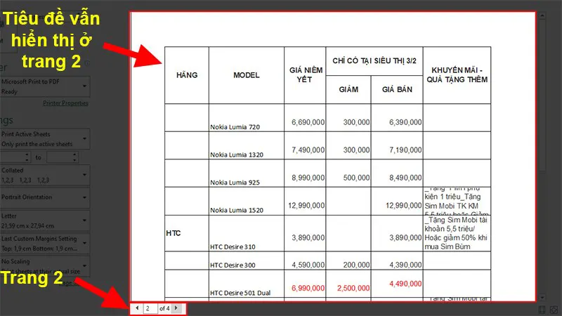 Cách lặp lại tiêu đề Excel khi in ấn trong Excel