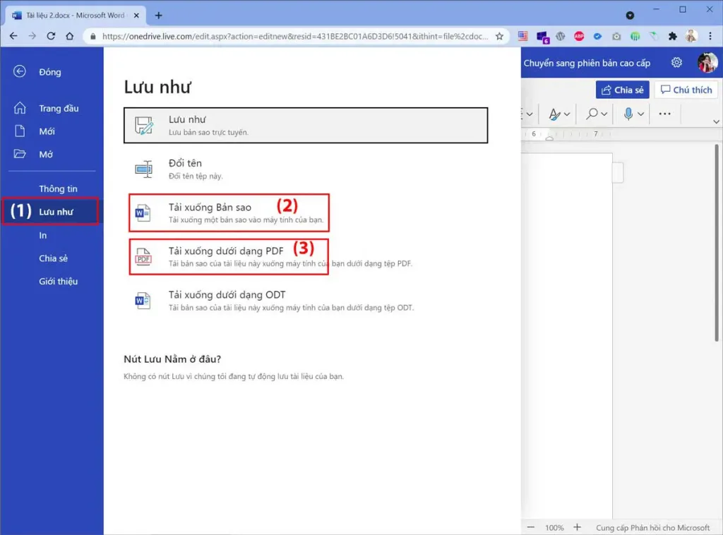 Lưu file Word Online xuống máy tính