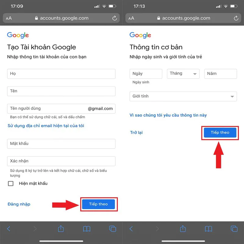 Tạo tài khoản Google cho con