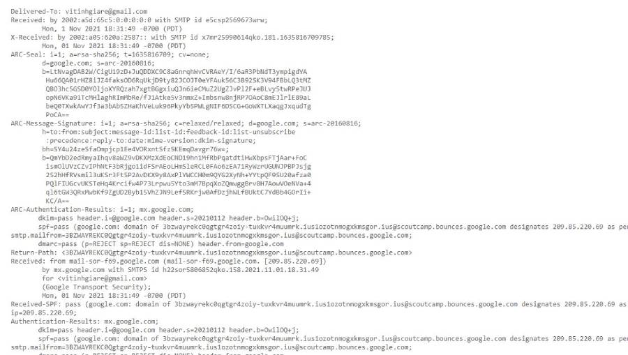 Nội dung email header