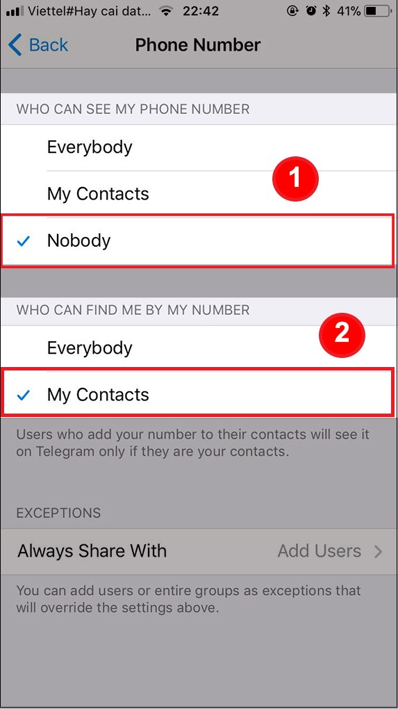 Ẩn số điện thoại trong Telegram