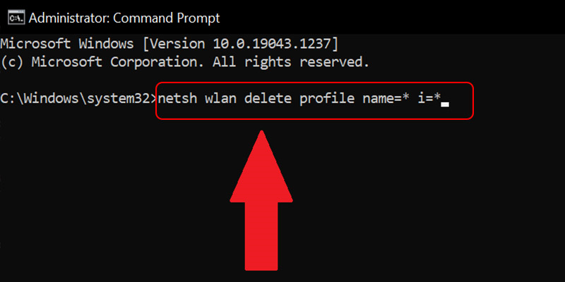 Nhập câu lệnh netsh wlan delete profile name=* i=* và ấn Enter
