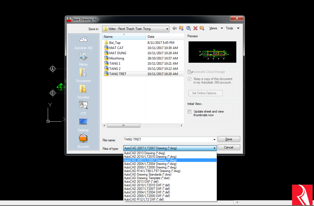 Hướng dẫn cách chuyển AutoCAD đời cao về AutoCAD đời thấp hơn