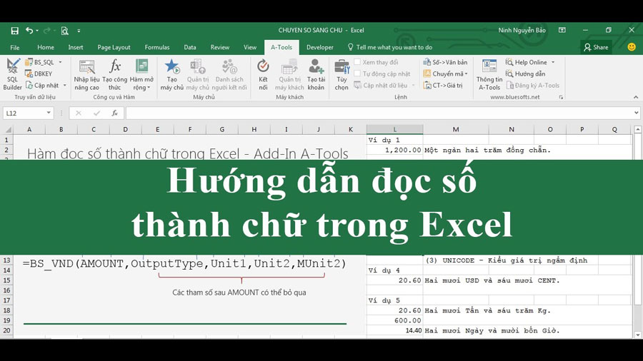 Đọc số tiền thành chữ bằng hàm trong Excel không dùng Add-In (đọc cả tiếng Tiếng Anh và Tiếng Việt…)