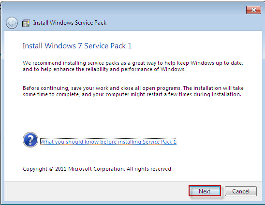 nâng cấp Windows 7 Service Pack 1 