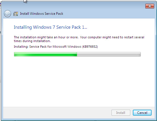 Windows 7 cài đặt gói nâng cấp service pack 1