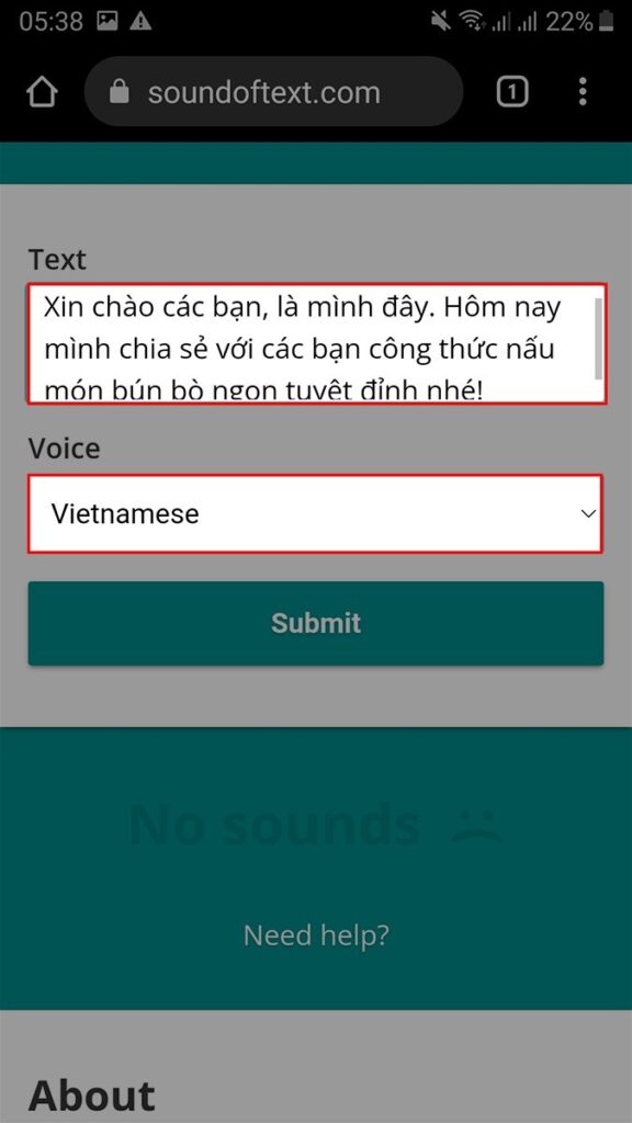 Chọn Vietnamese tại mục Voice