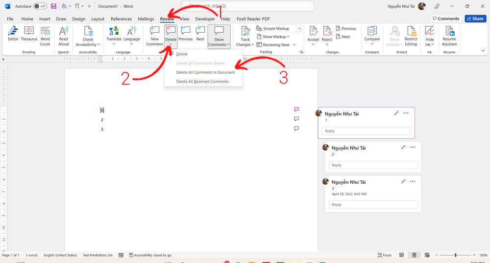 Cách xóa comment trong Word  - Ảnh 3