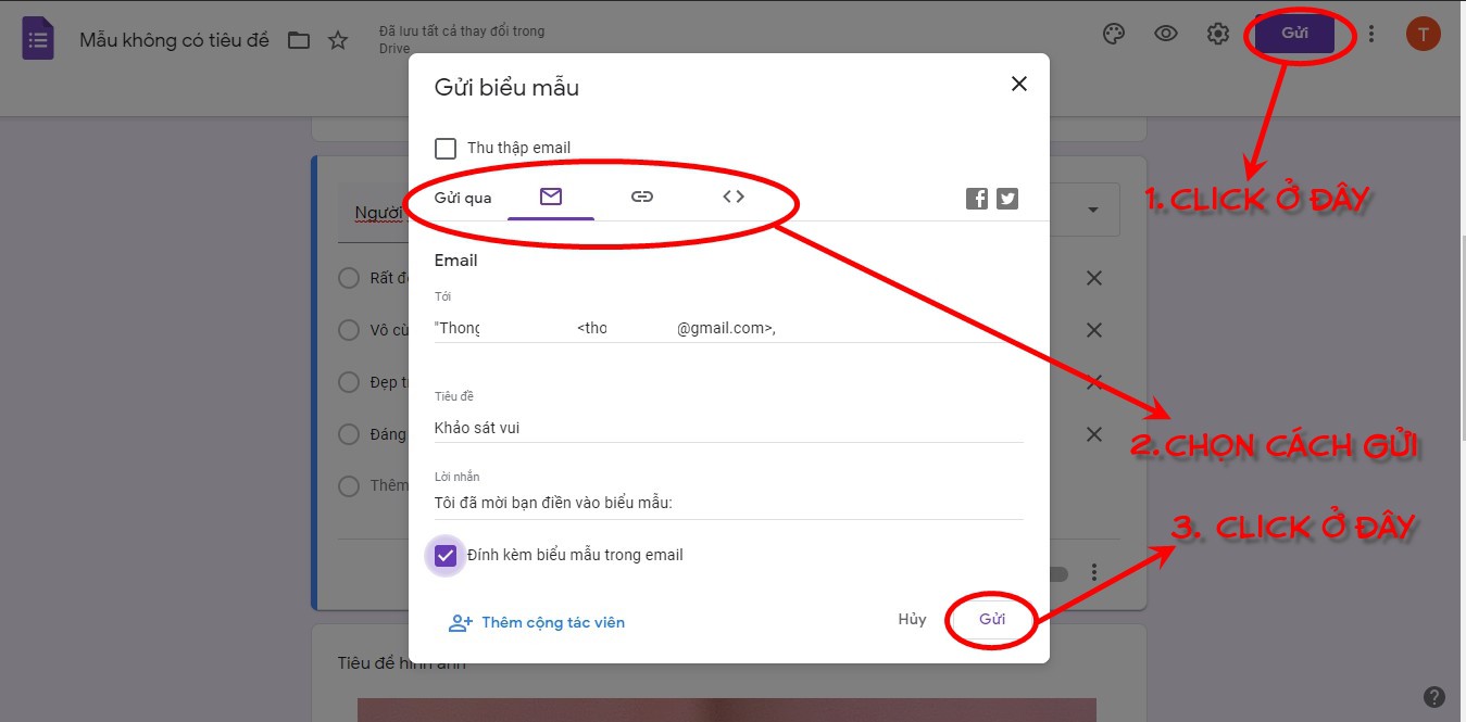 Có nhiều lựa chọn để gửi Google Forms đến mọi người