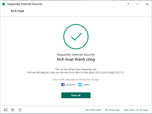 Hoàn tất cài đặt Kaspersky