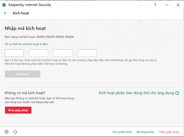 Kích hoạt bản quyền Kaspersky