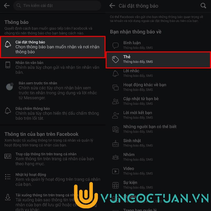 ở danh mục Thông báo thì bạn ấn cho mình vào mục Cài đặt thông báo để tiếp tục bạn nhé.