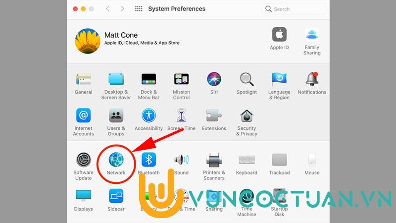 Chọn vào phần Network