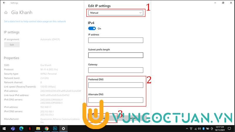 Nhập DNS ở Preferred DNS và Alternate DNS