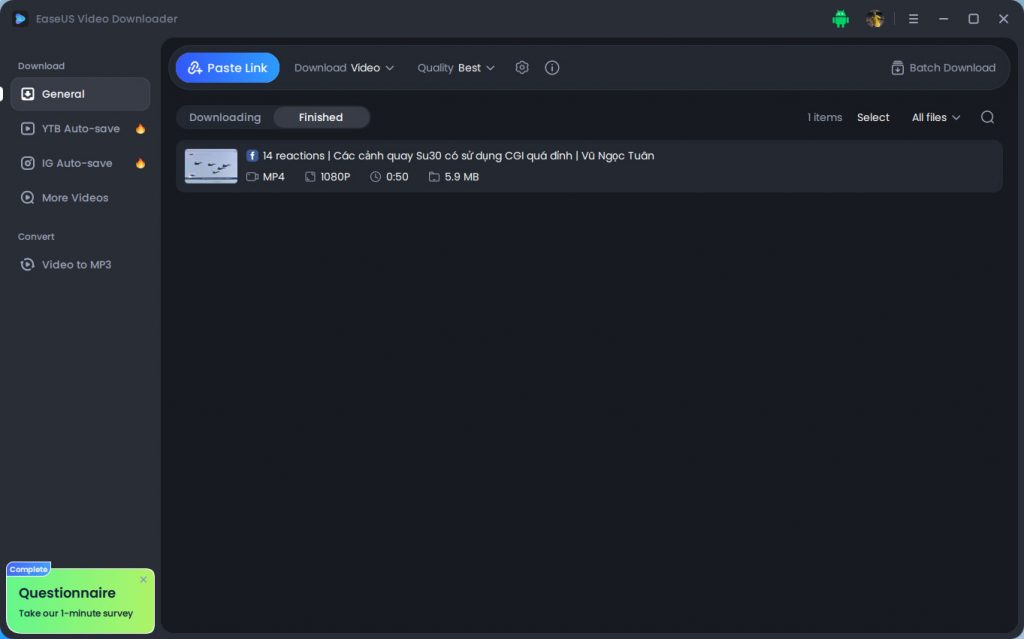 (Windows) Key bản quyền EaseUS Video Downloader - tải video YouTube, Facebook, TikTok trị giá $39.99